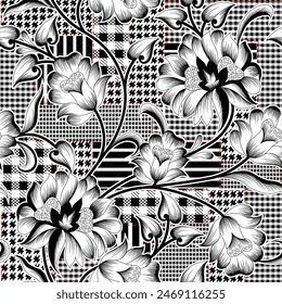 flower seamless pattern on patchwork background