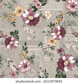 flower seamless pattern on patchwork background