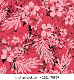 flower seamless pattern on pink background