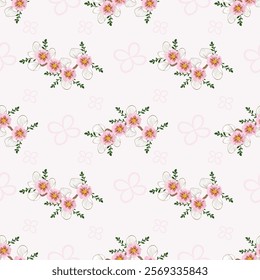 flower seamless pattern on pink tone , Motif ethnic  floral textil,  embroidery, print striped ornament floral, pattern, design for wrapping, silk, scarf, background,textile.