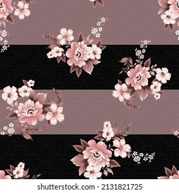 flower seamless pattern on  stripes background