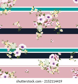 flower seamless pattern on stripes background