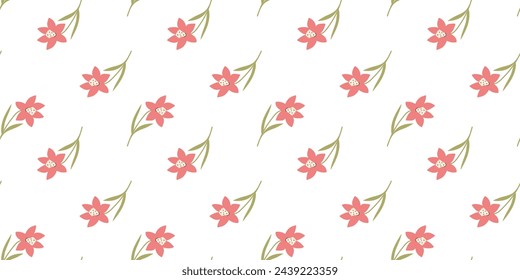 Flower seamless Pattern on white background. Spring floral repeating design for print. Flat summer vector texture. Botanical minimalistic ornament. Nature background for textile and wrapping.