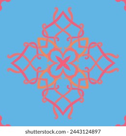 Flower seamless pattern orange tone and blue background number 10