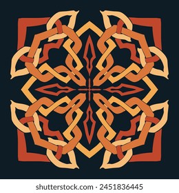 Flower seamless pattern orange tone and dark blue background set 6 number 6