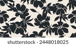 Flower seamless pattern. Organic shapes abstract floral background. Modern print in black and white colors for textile design, fabric, wallpaper, covers, cards, wall art, posters and decoration.
