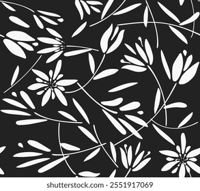 Flower seamless pattern. Organic shapes abstract floral background. Modern print in black and white colors for textile design, fabric, wallpaper, covers, cards, wall art, posters and decoration. eps8