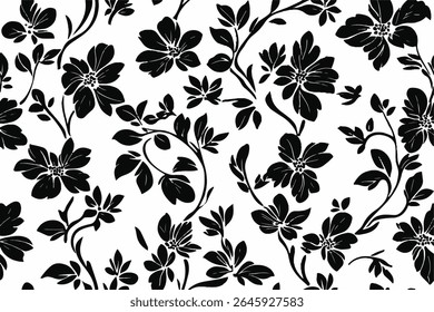 Flower seamless pattern. Organic shapes abstract floral background. Modern print in black and white colors for textile design, fabric, wallpaper, covers, cards, wall art, posters and decoration.