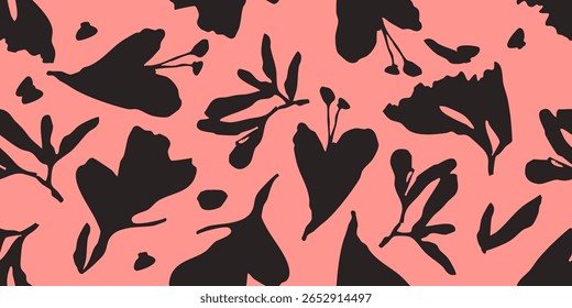 Padrão de flor sem emenda. Formas orgânicas fundo floral abstrato. Impressão moderna em cores pretas e brancas para design têxtil, tecido, papel de parede, capas, cartões, arte de parede, cartazes e decoração.