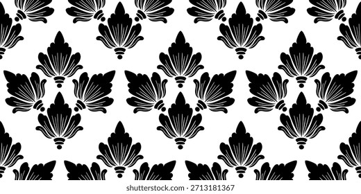 Flower seamless pattern, Organic shapes abstract floral background. Modern print in black and white colors for textile design, fabric, wallpaper, covers, cards, wall art, posters and decoration.