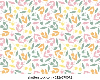 Flower seamless pattern in pastel colors. Hand drawn background for textile, wrapping paper, wallpaper, cover design in trandy collage style. Colored vector illustration. Seamless floral pattern.