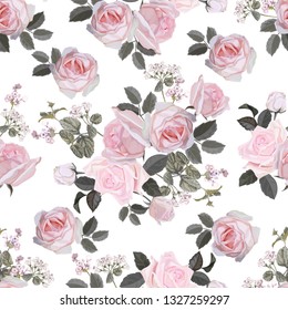 Flower seamless pattern with pink rose vector illustration
