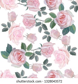 Flower seamless pattern with pink rose  vector illustration