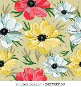Patrón sin fisuras de la flor con rosa rosa en ilustración vectorial de fondo beige