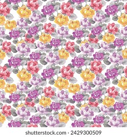 Blume nahtloses Muster mit rosa Rose auf beigem Hintergrund Vektor-Illustration