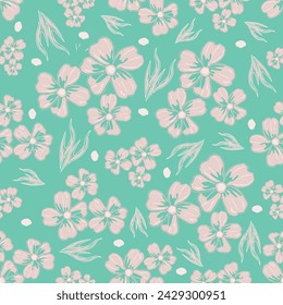 Flower seamless pattern with pink rose on beige background vector illustration