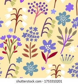 Flower seamless pattern. Plant and flower vector background