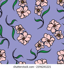 Flower seamless pattern in purple background. Editable vector. Suitable for product design, gift paper, clothing, and anything in beautiful and simple pattern