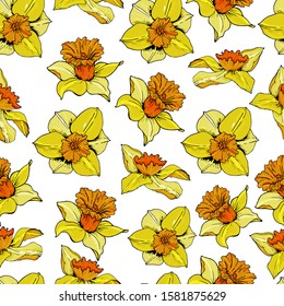 flower seamless pattern.  Realistic detailed botanical outline sketch drawing vector design illustration.Beautiful in garden concept