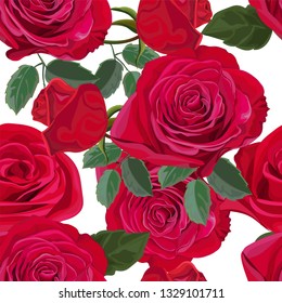 Flower seamless pattern with red rose -vector