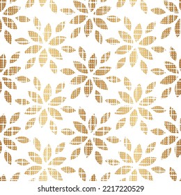 Flower seamless pattern. Repeated gold flowers background. Repeating abstract geometric leaf for design spring and summer prints. Golden floral patern. Repeat geometry lattice. Vector illustration