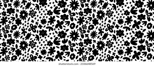 Patrón transparente de las flores. Sencilla textura floral. Silhouettes de flores. Pequeñas praderas. Fondo botánico de verano. Diseño para tela y textura, vestidos,