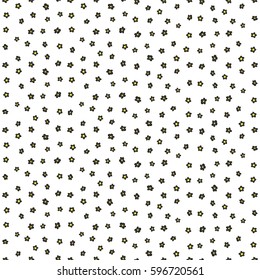 Flower seamless pattern simple floral print with small flowers. Vector design in yellow and gray colors on a white backdrop.