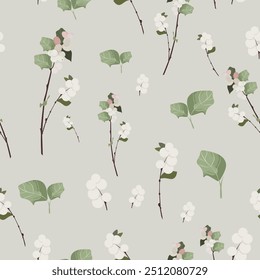 Flower seamless pattern. Soft pastel colors. Seamless pattern for beauty products or other. Summer and spring. Green background