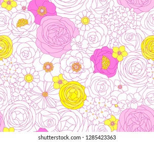 Flower seamless pattern for textile, wrapping paper and wallpaper. Botanical illustration. Vector design.