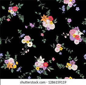 Flower seamless pattern for textile, wrapping paper and wallpaper. Botanical illustration. Vector design.