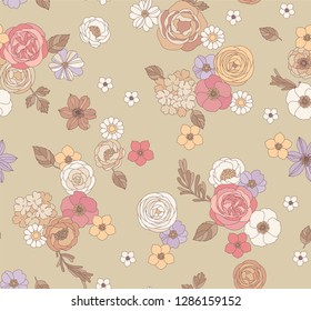 Flower seamless pattern for textile, wrapping paper and wallpaper. Botanical illustration. Vector design.