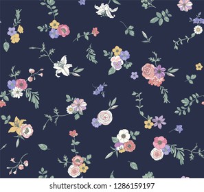 Flower seamless pattern for textile, wrapping paper and wallpaper. Botanical illustration. Vector design.