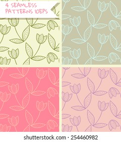 Flower seamless pattern. Tulip doodle background. EPS10.