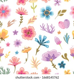 Flower seamless pattern. Underwater with flowers and corals. Vector illustration.