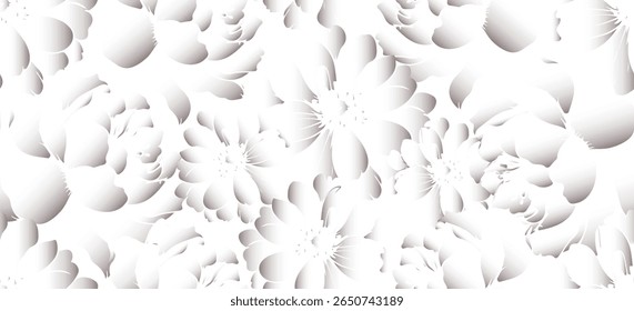 Flower Seamless Pattern. Vector Floral Template Design Minimalist Style. White Minimal Trendy Contemporary Botanical Design for Prints, Textile, Fabric, Posters, Invitations, Branding Design.