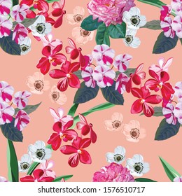 Flower seamless pattern vector illustration on light orange background
