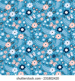Flower seamless pattern. Vector illustration. 