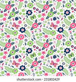 Flower seamless pattern. Vector illustration. 