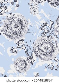  flower seamless pattern. Watercolor print in rustic vintage style, textile or wallpapers.