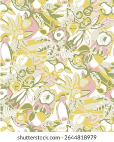  padrão de flor sem emenda. Impressão aquarela em estilo vintage rústico, têxtil ou papéis de parede.