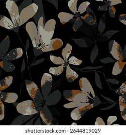  flower seamless pattern. Watercolor print in rustic vintage style, textile or wallpapers.