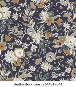 padrão de flor sem emenda. Impressão aquarela em estilo vintage rústico, têxtil ou papéis de parede.