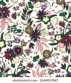  padrão de flor sem emenda. Impressão aquarela em estilo vintage rústico, têxtil ou papéis de parede.