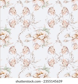 Flower seamless pattern with watercolor.Designed for fabric and wallpaper, vintage style.Blooming floral painting for summer.Botany flower pastel background
