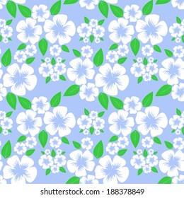 Flower seamless Pattern with white Flowers on blue.