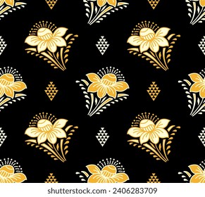 FLORES AMARILLOS DE PATRÓN SIN PAREJAS DE FLORES FONDO NEGRO 