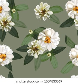 Flower seamless pattern with zinnia flowers 