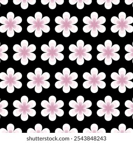 Flower seamless pattern.Repeat pattern with white and pink flowers isolated on black background.Vector graphic illustration.