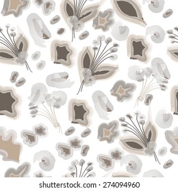 Flower seamless pattern.Seamless pattern from abstract flowers, leaves, stalks and additional elements.Square vector illustration.