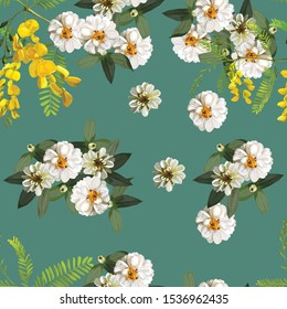 Flower seamless pattern.Sesbania and zinnia flower vector illustration